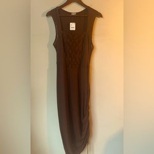 NWT Free People Intimates Corset Convertible Mesh Bodycon Dress, Mocha Java, L